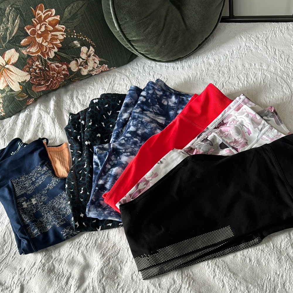 6 pair Colorful Leggings bundle size S, Zella, Athleta, UA, Lorna Jane